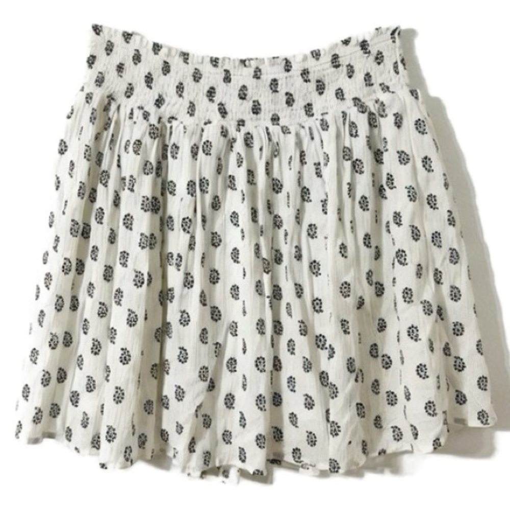 Old Navy Fully Line Cotton Gauze Black White Floral Skirt Wide Smocked Waistband